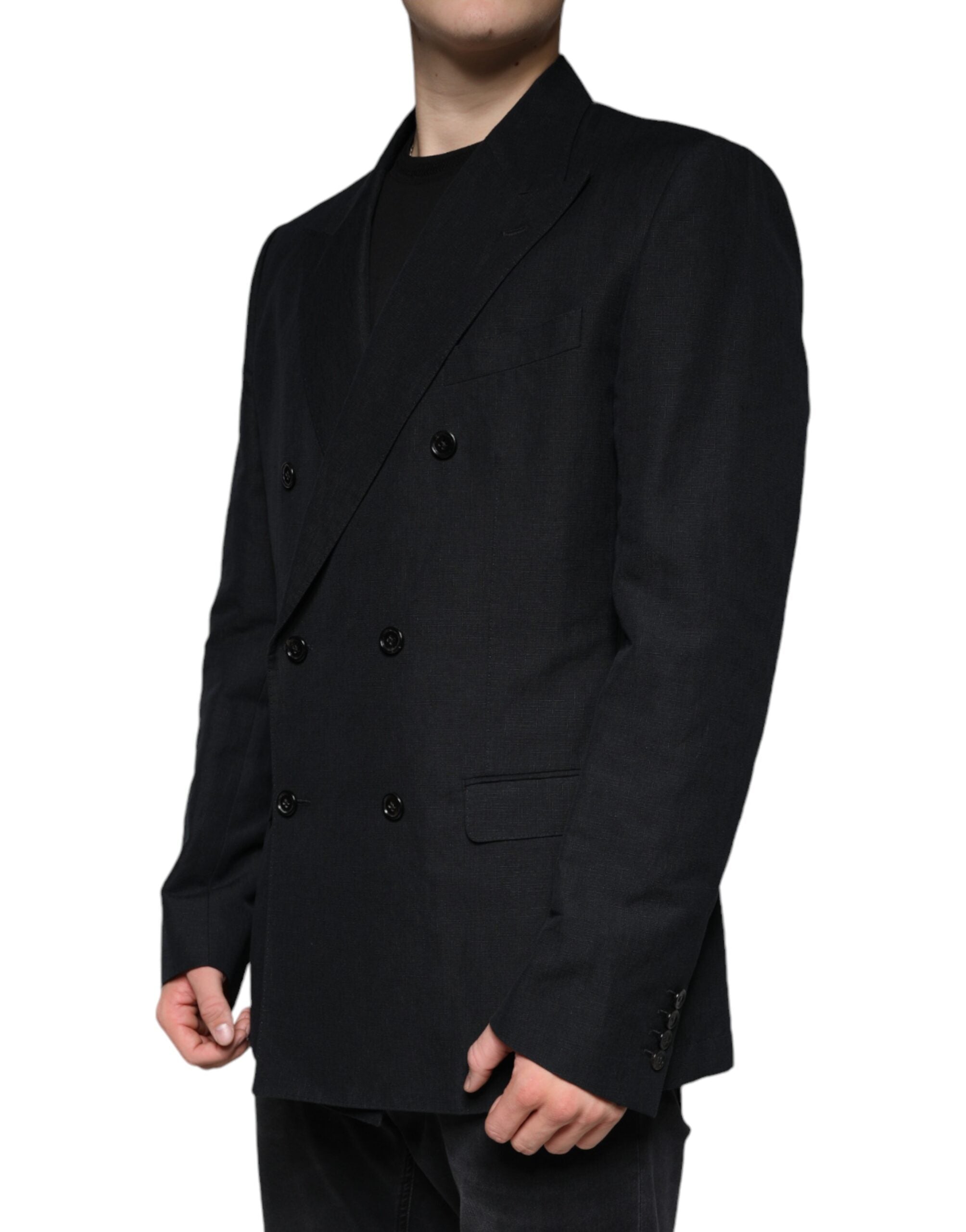 Dolce &amp; Gabbana Black Linen Double Breasted Dress Blazer