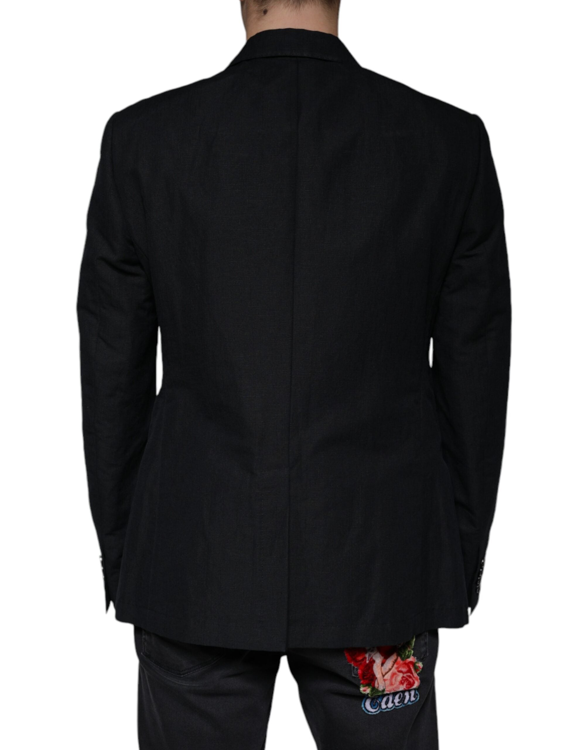 Dolce &amp; Gabbana Black Linen Double Breasted Dress Blazer
