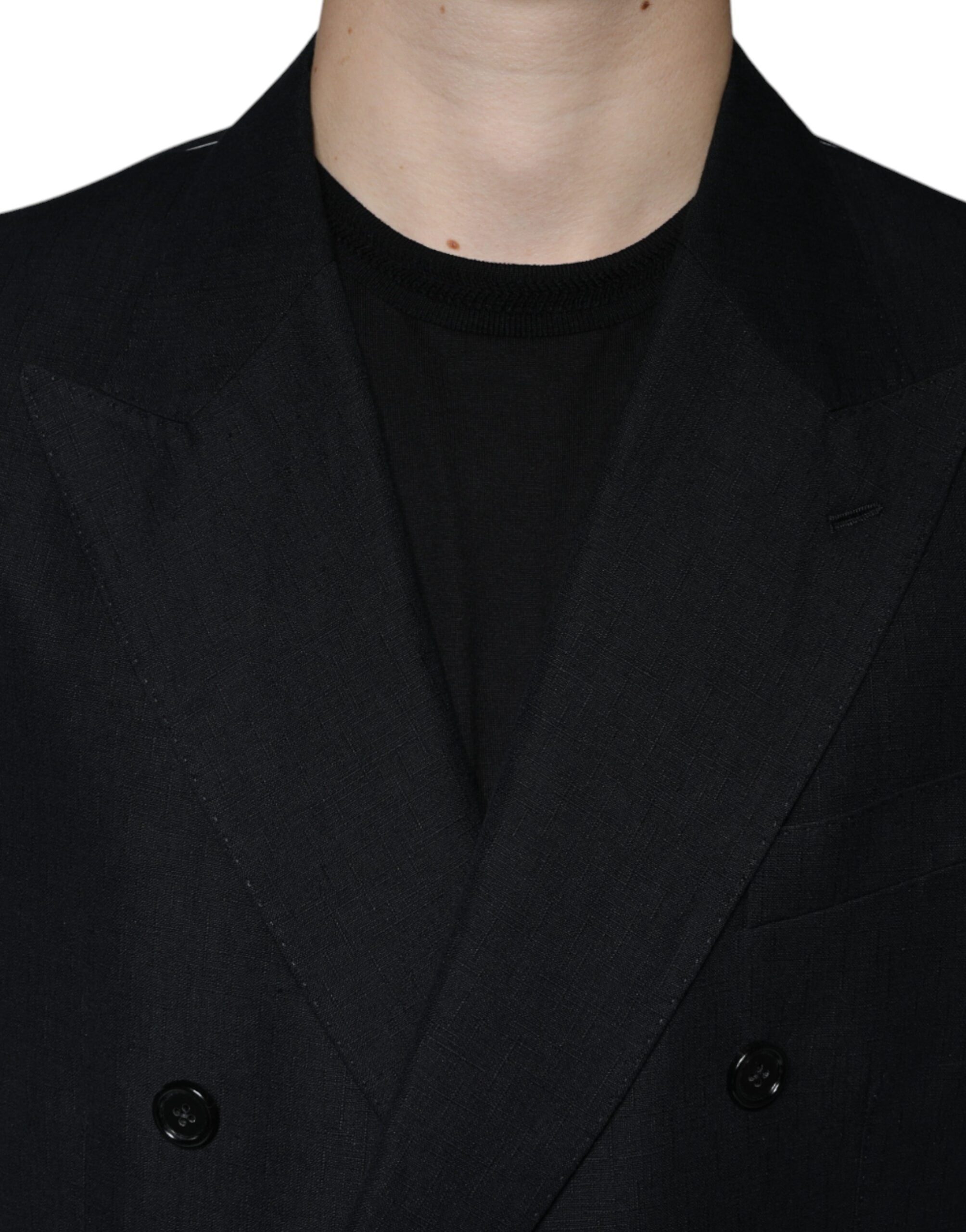 Dolce &amp; Gabbana Black Linen Double Breasted Dress Blazer