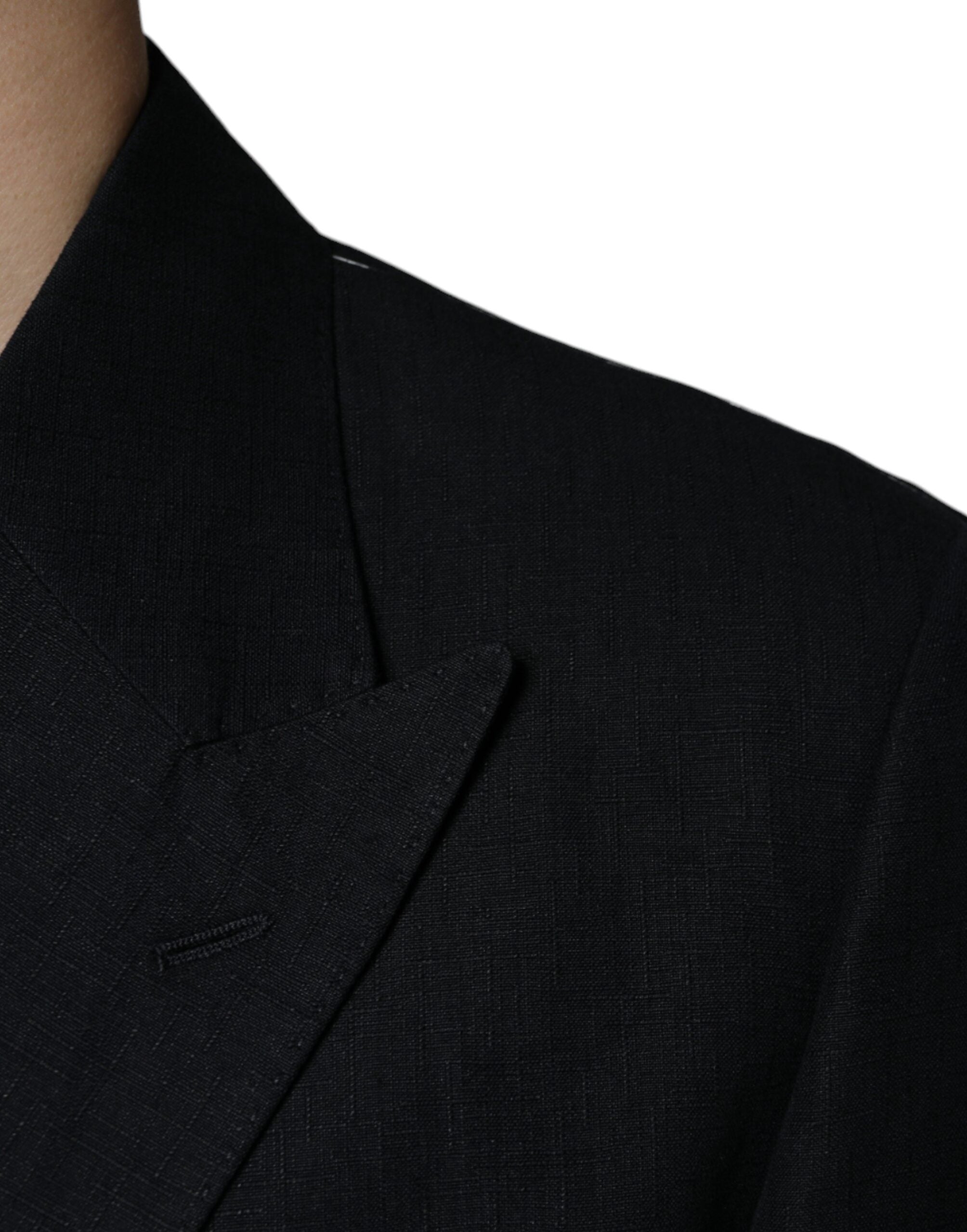 Dolce &amp; Gabbana Black Linen Double Breasted Dress Blazer