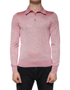 Dolce &amp; Gabbana Pink Polyester Long Sleeve Men Polo T-shirt