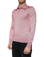 Dolce &amp; Gabbana Pink Polyester Long Sleeve Men Polo T-shirt