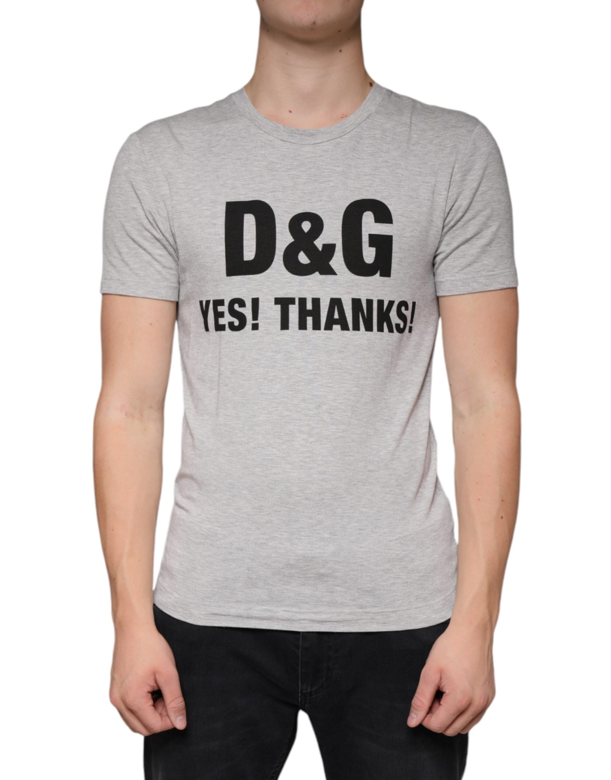 Dolce &amp; Gabbana Gray Logo Print Crewneck Short Sleeve T-shirt