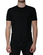 Dolce &amp; Gabbana Black Wool Formal Dress Men Waistcoat Vest