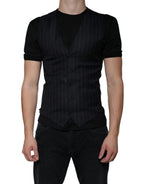 Dolce &amp; Gabbana Black Leather Waistcoat Dress Formal Vest
