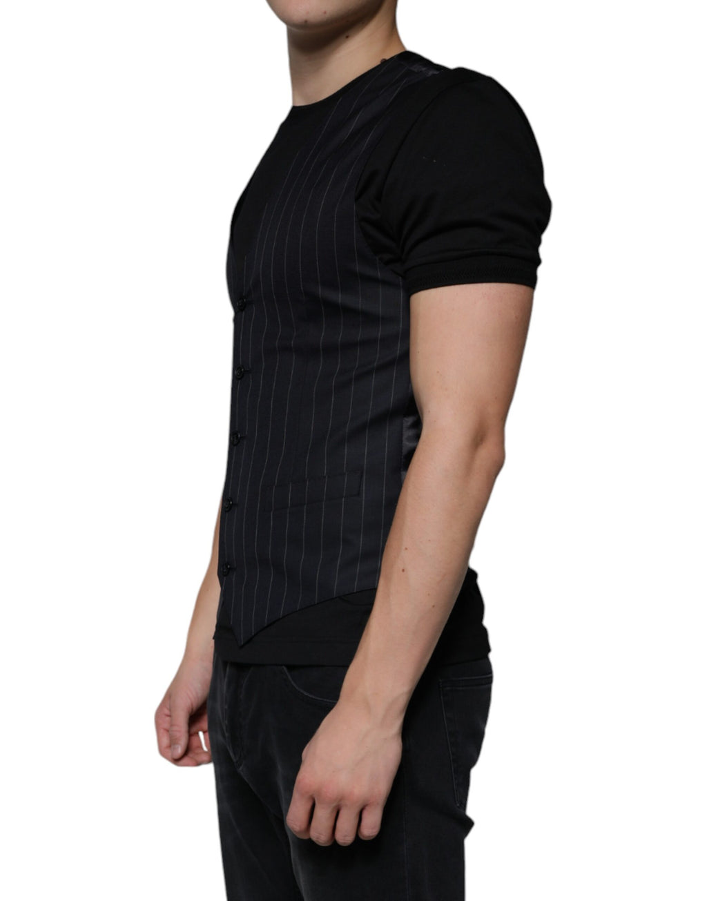 Dolce &amp; Gabbana Black Leather Waistcoat Dress Formal Vest