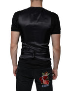 Dolce &amp; Gabbana Black Leather Waistcoat Dress Formal Vest