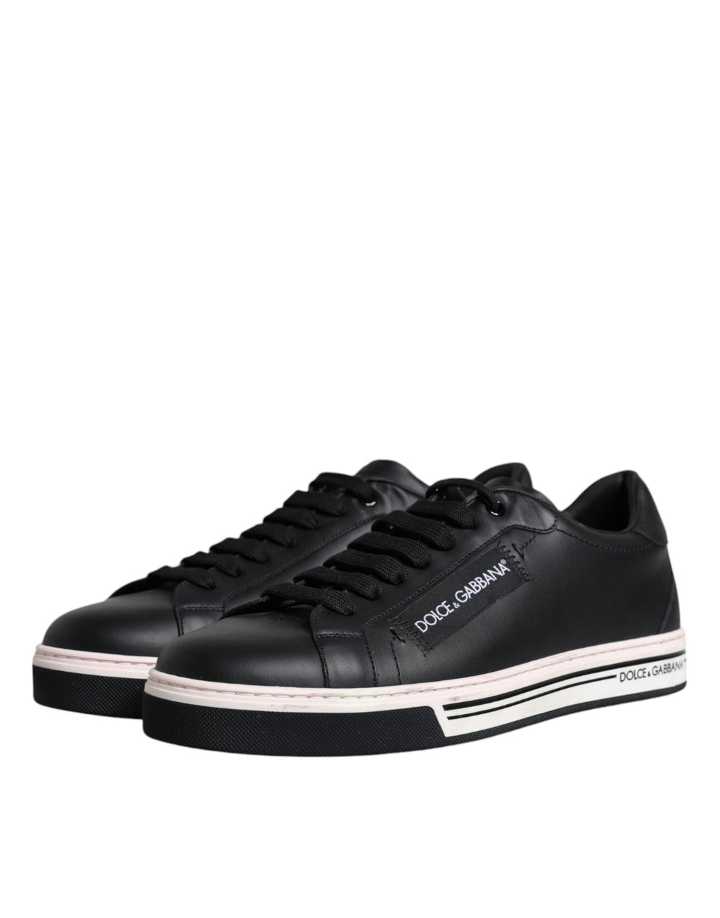 Dolce &amp; Gabbana Black Leather Low Top Men Sneakers Shoes