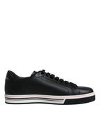 Dolce &amp; Gabbana Black Leather Low Top Men Sneakers Shoes