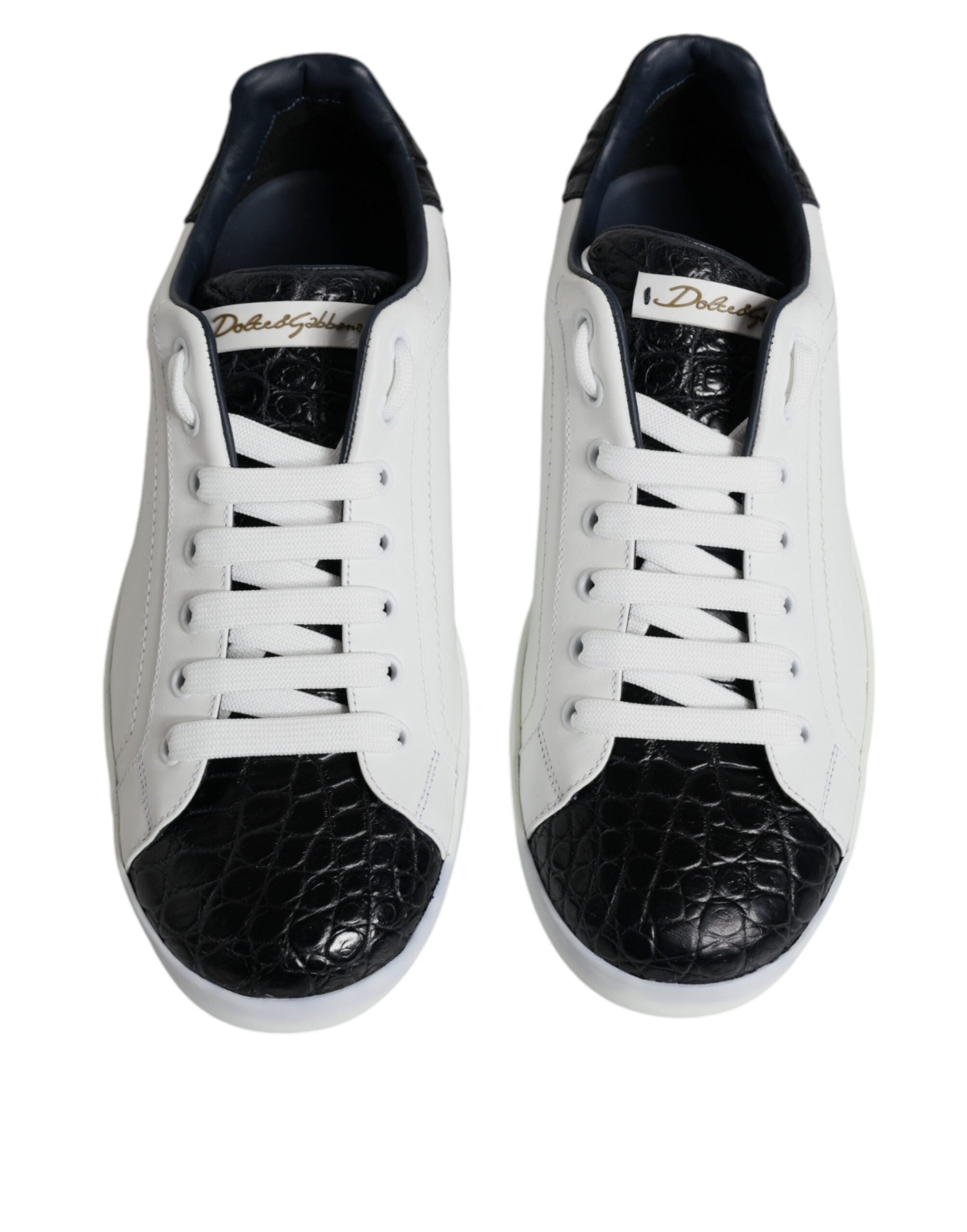 Dolce &amp; Gabbana White Leather Logo Portofino Sneaker Shoes
