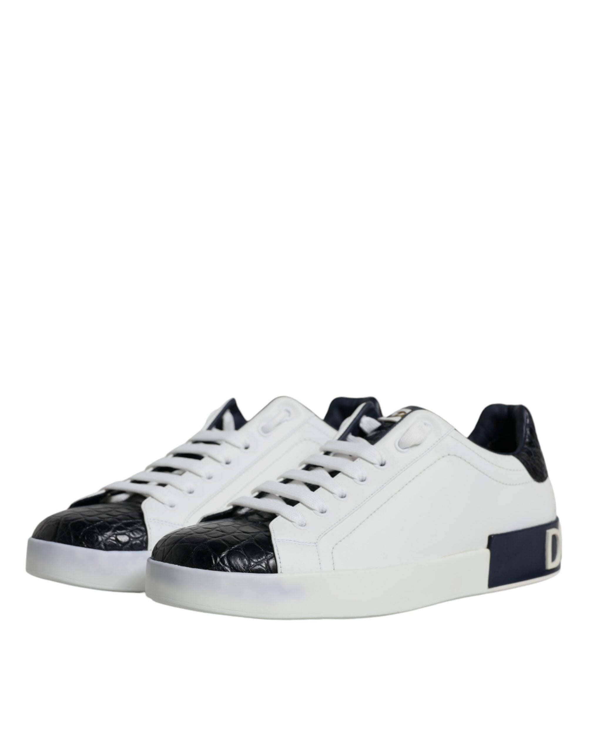 Dolce &amp; Gabbana White Leather Logo Portofino Sneaker Shoes
