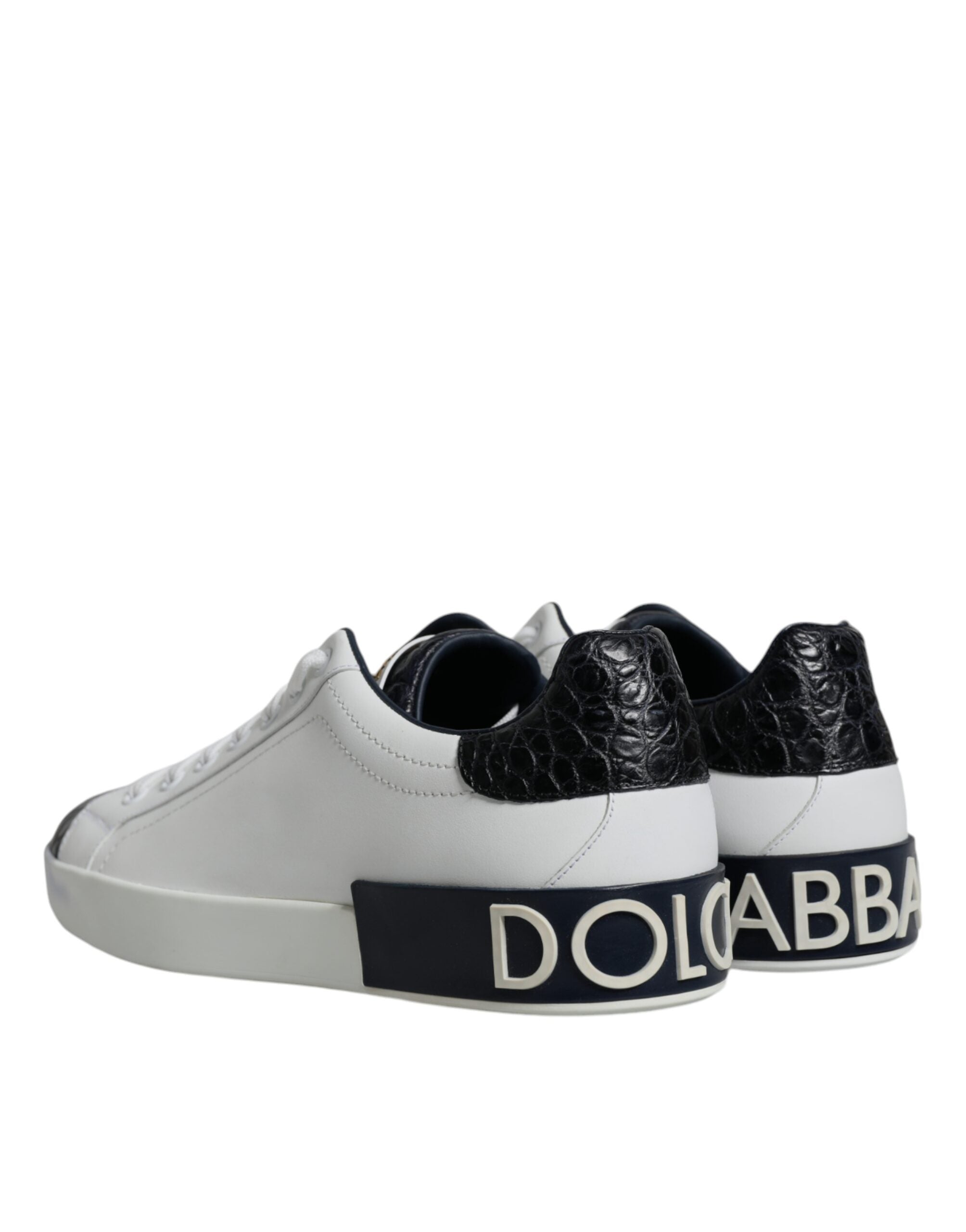 Dolce &amp; Gabbana White Leather Logo Portofino Sneaker Shoes