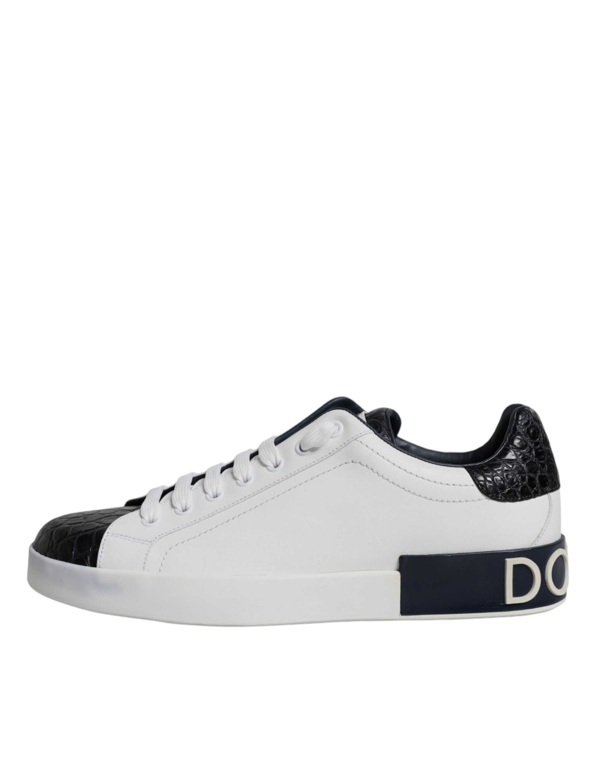 Dolce &amp; Gabbana White Leather Logo Portofino Sneaker Shoes