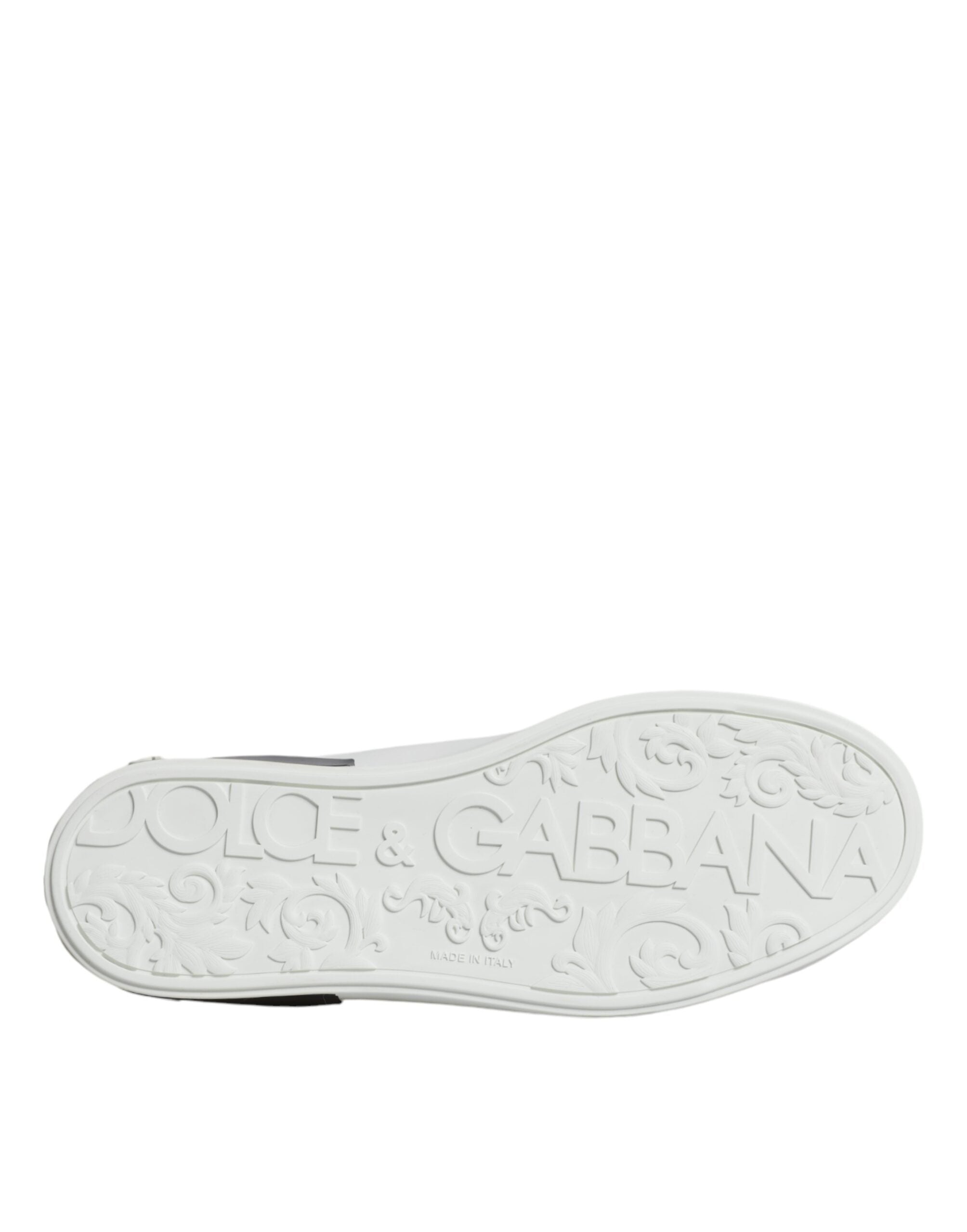 Dolce &amp; Gabbana White Leather Logo Portofino Sneaker Shoes