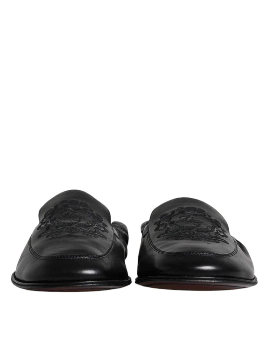Dolce &amp; Gabbana Black Logo Embroidered Leather Loafer Men Dress Shoes