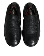 Dolce &amp; Gabbana Black Logo Embroidered Leather Loafer Men Dress Shoes