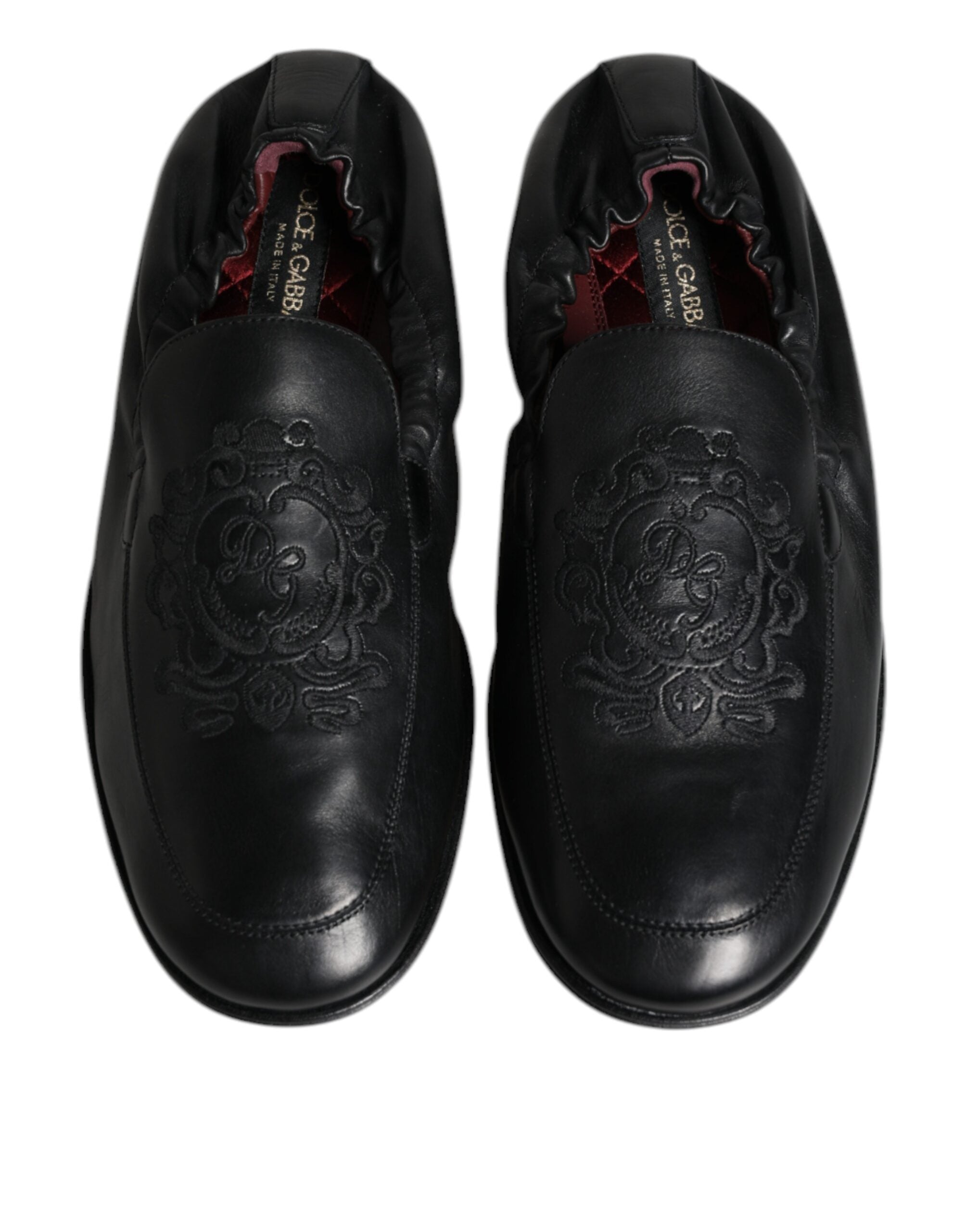 Dolce &amp; Gabbana Black Logo Embroidered Leather Loafer Men Dress Shoes