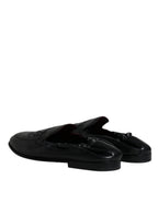 Dolce &amp; Gabbana Black Logo Embroidered Leather Loafer Men Dress Shoes