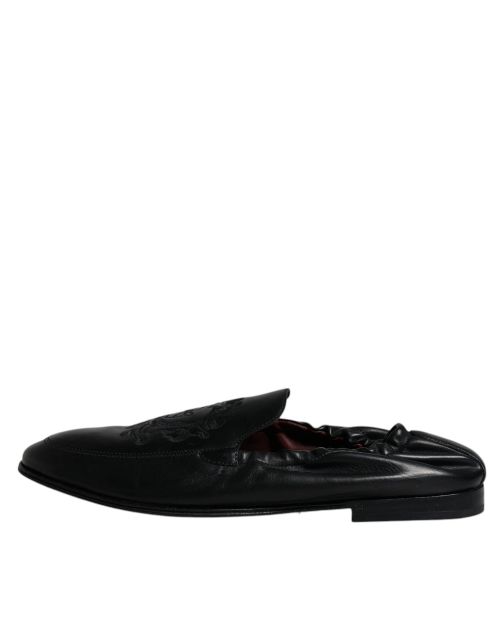 Dolce &amp; Gabbana Black Logo Embroidered Leather Loafer Men Dress Shoes