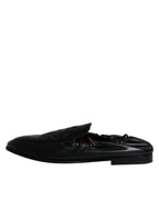 Dolce &amp; Gabbana Black Logo Embroidered Leather Loafer Men Dress Shoes