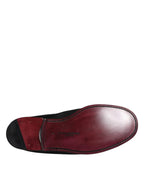 Dolce &amp; Gabbana Black Logo Embroidered Leather Loafer Men Dress Shoes