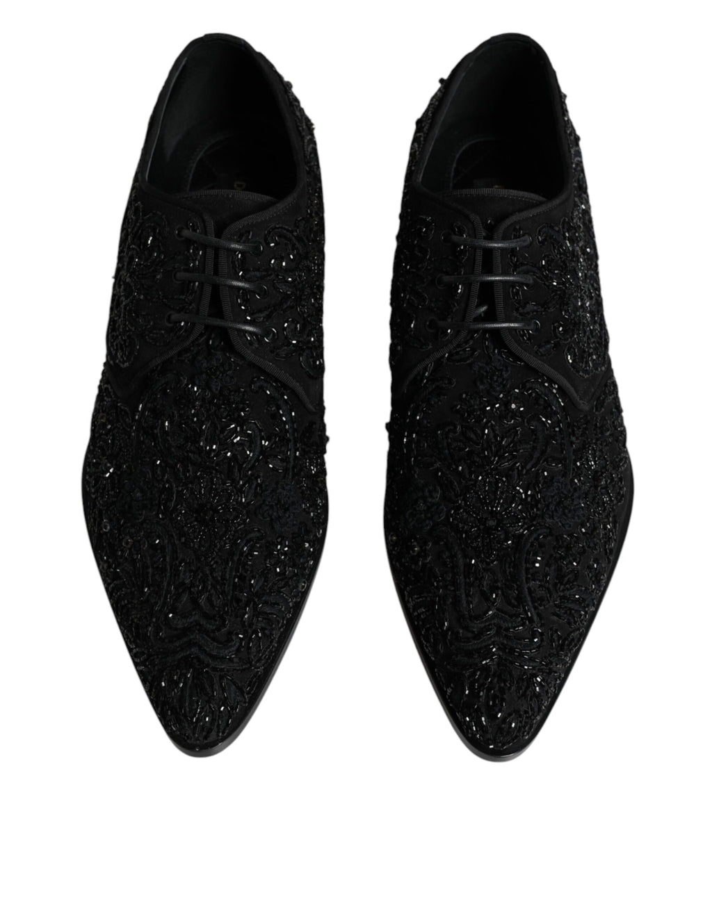 Dolce &amp; Gabbana Black Embellished Suede Derby Formal Shoes