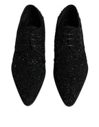 Dolce &amp; Gabbana Black Embellished Suede Derby Formal Shoes