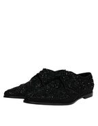 Dolce &amp; Gabbana Black Embellished Suede Derby Formal Shoes