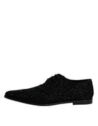 Dolce &amp; Gabbana Black Embellished Suede Derby Formal Shoes