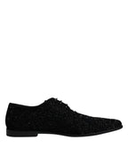 Dolce &amp; Gabbana Black Embellished Suede Derby Formal Shoes