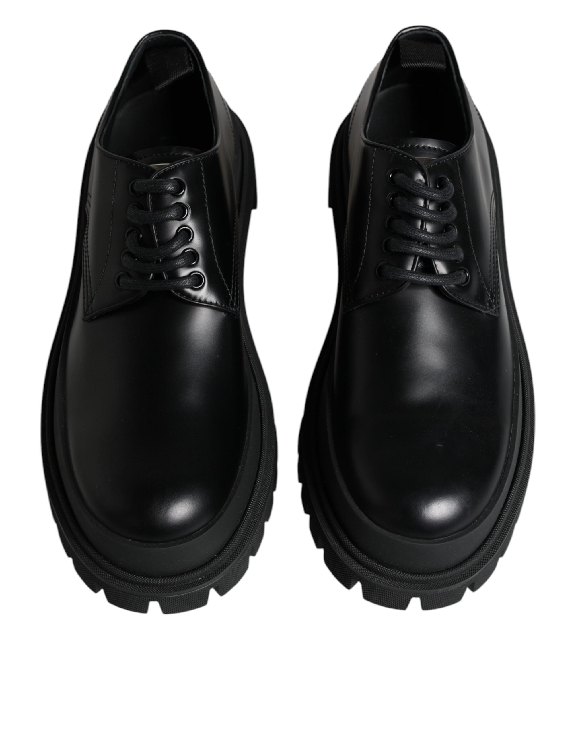 Dolce &amp; Gabbana Black Leather Lace Up Trekking Dress Shoes