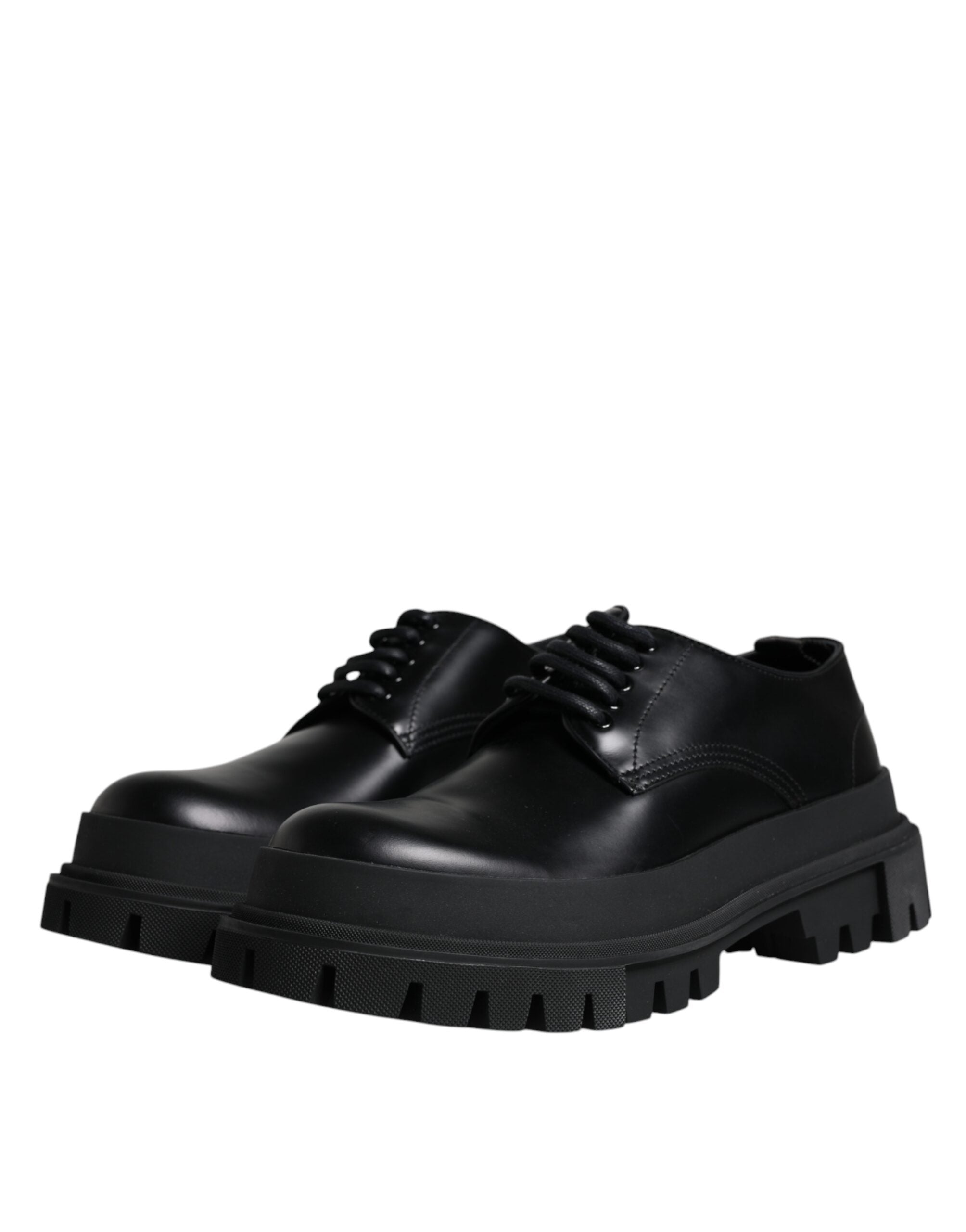 Dolce &amp; Gabbana Black Leather Lace Up Trekking Dress Shoes