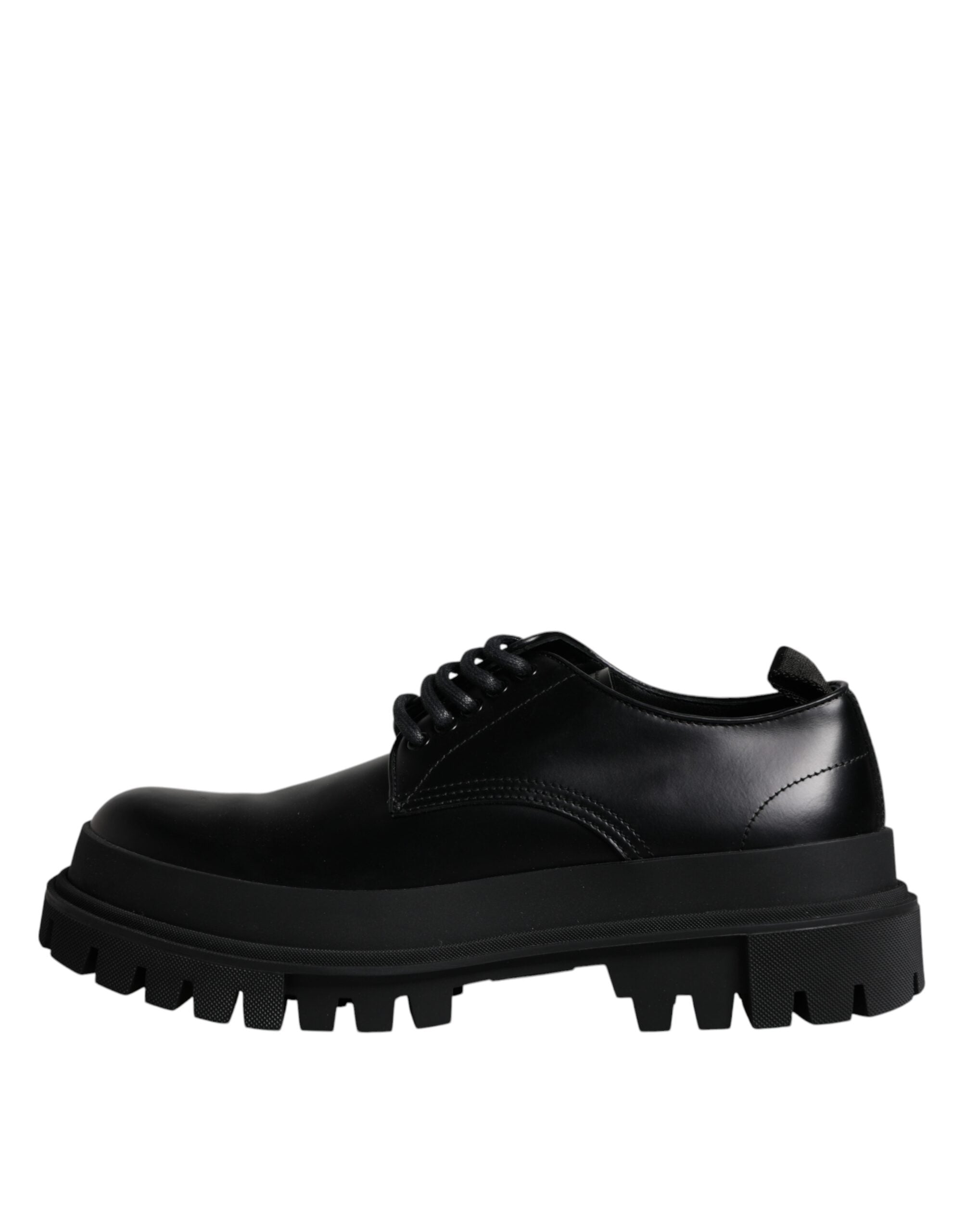 Dolce &amp; Gabbana Black Leather Lace Up Trekking Dress Shoes