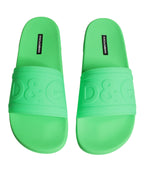Dolce &amp; Gabbana Green Leather Slides Sandals Beachwear Shoes