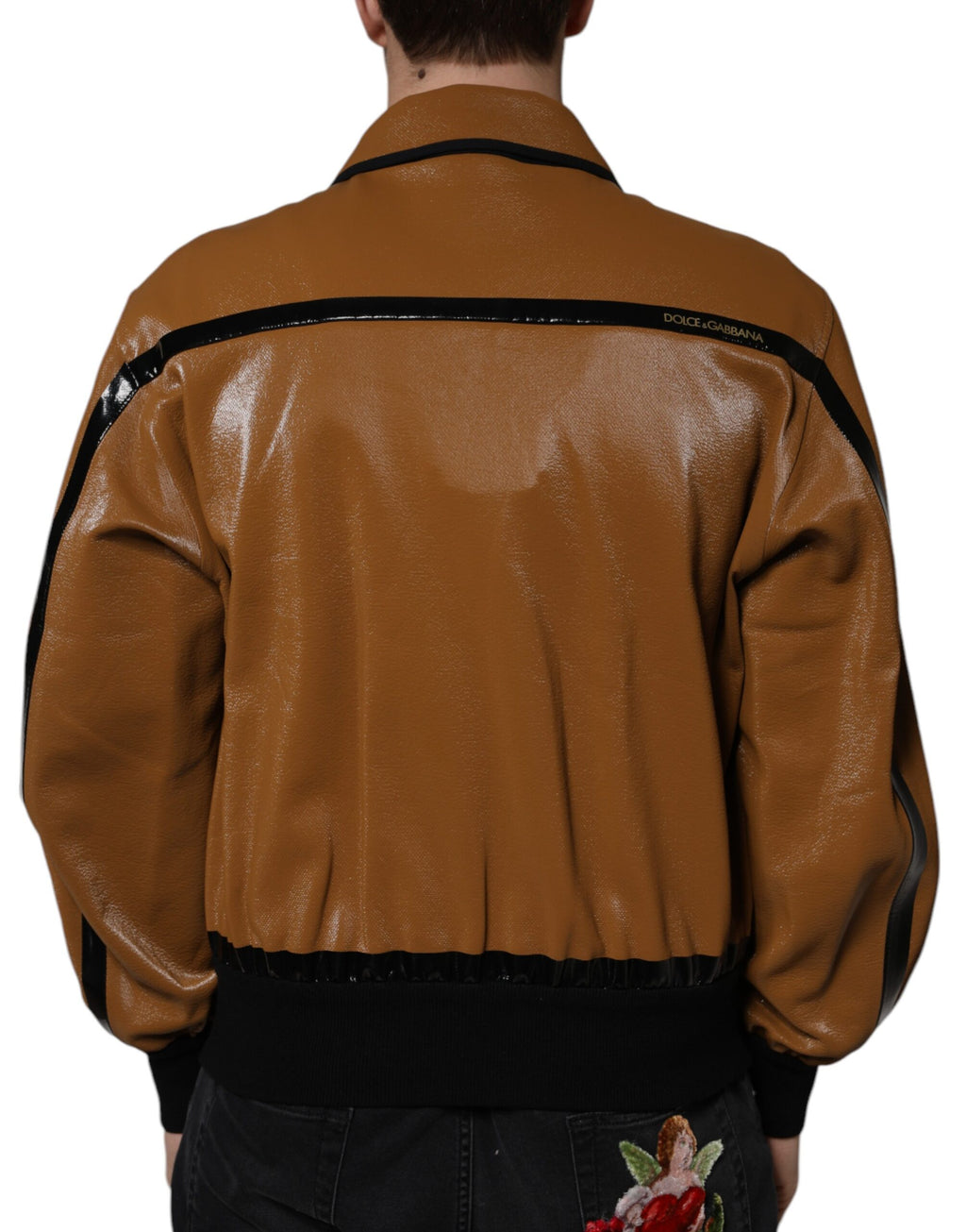 Dolce &amp; Gabbana Brown Leather Full Zip Men Bomber Jacket