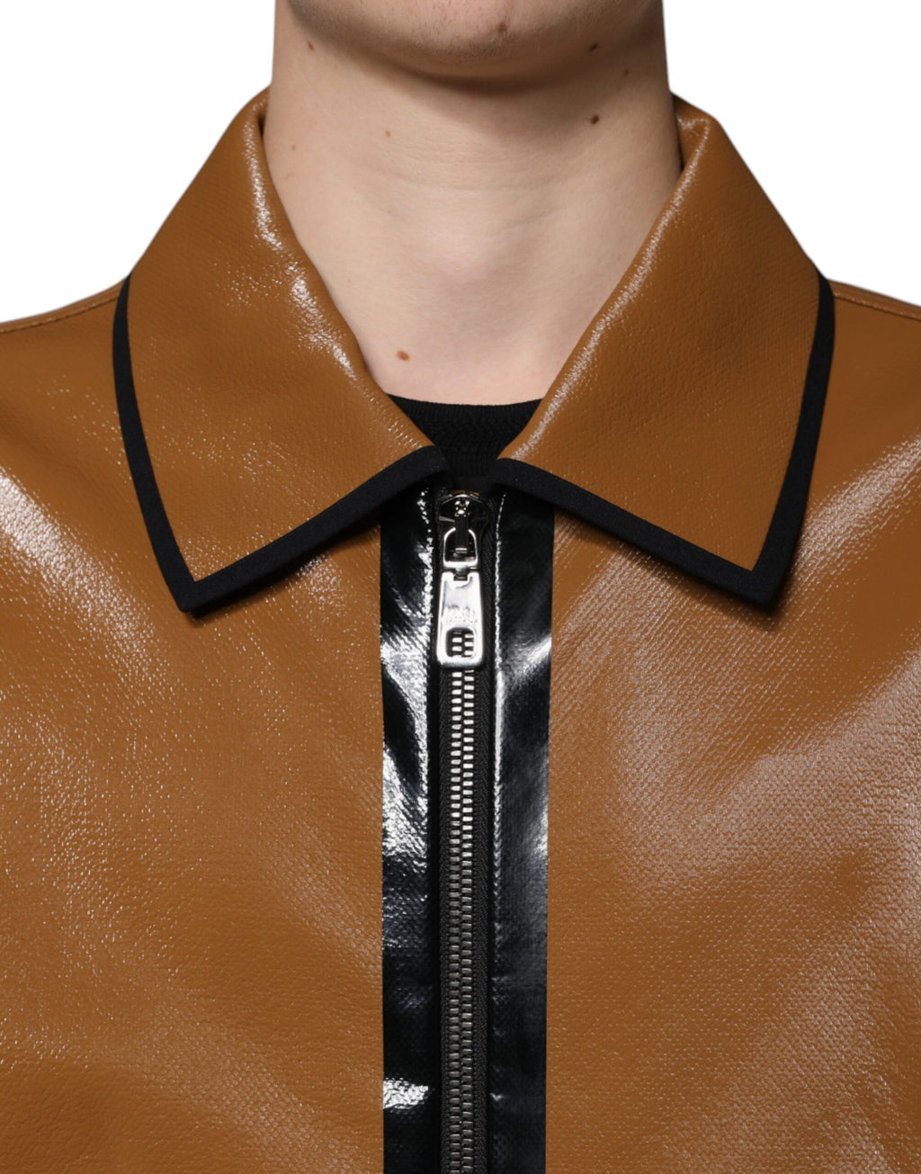 Dolce &amp; Gabbana Brown Leather Full Zip Men Bomber Jacket