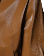 Dolce &amp; Gabbana Brown Leather Full Zip Men Bomber Jacket