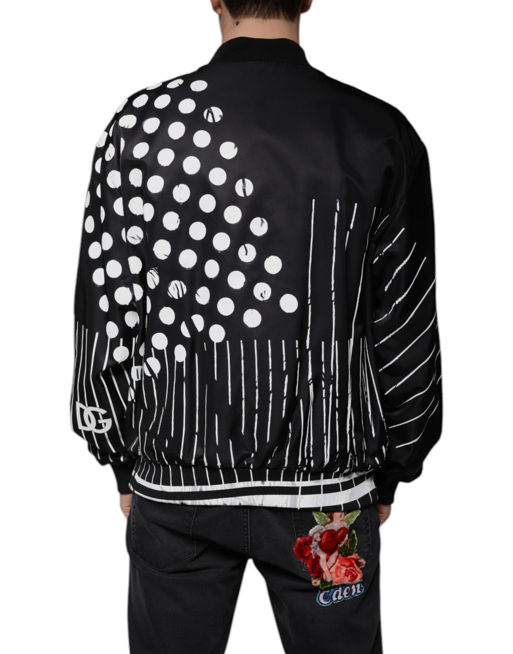 Dolce &amp; Gabbana Black Polka Dot Stripe Nylon Bomber Jacket