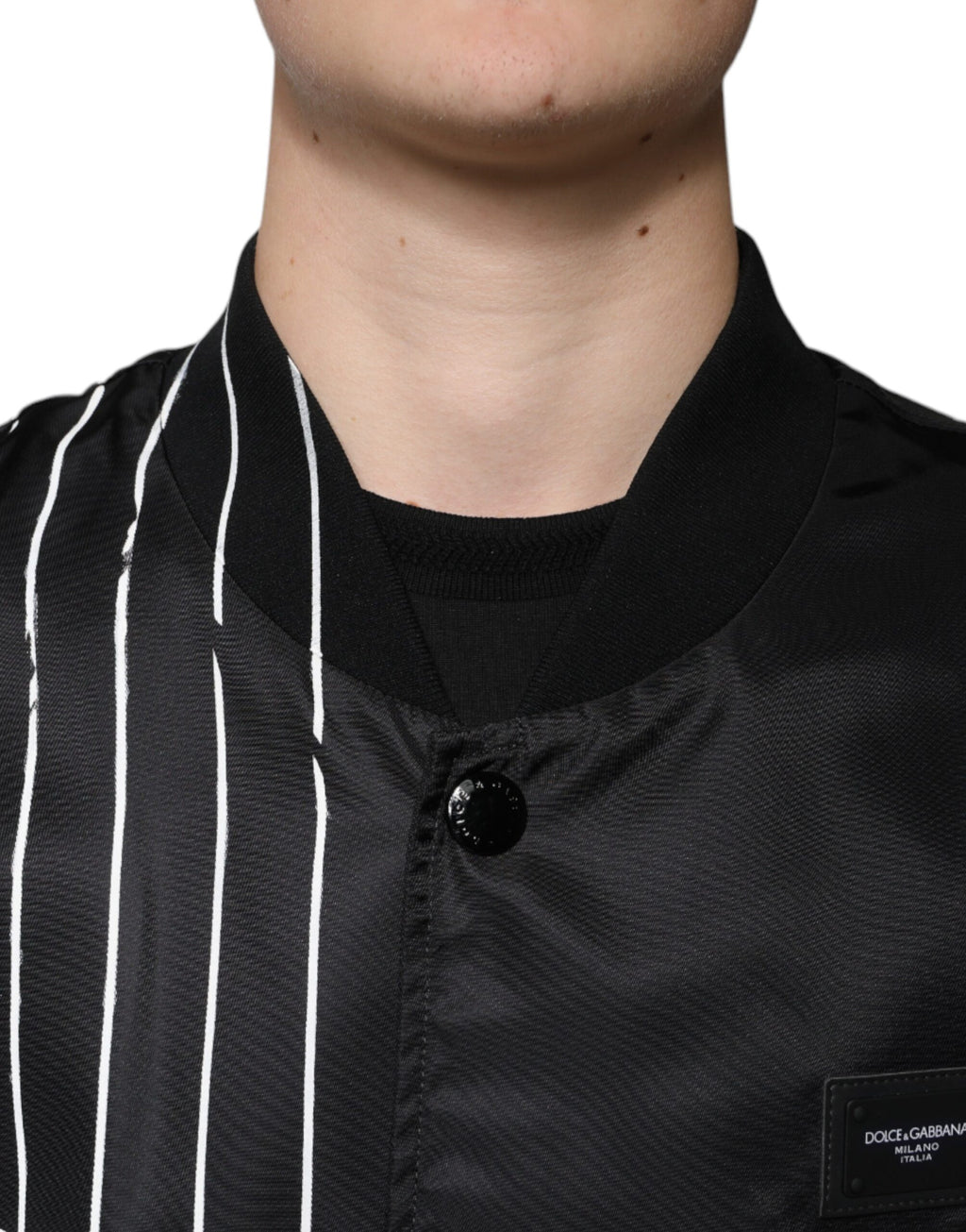 Dolce &amp; Gabbana Black Polka Dot Stripe Nylon Bomber Jacket