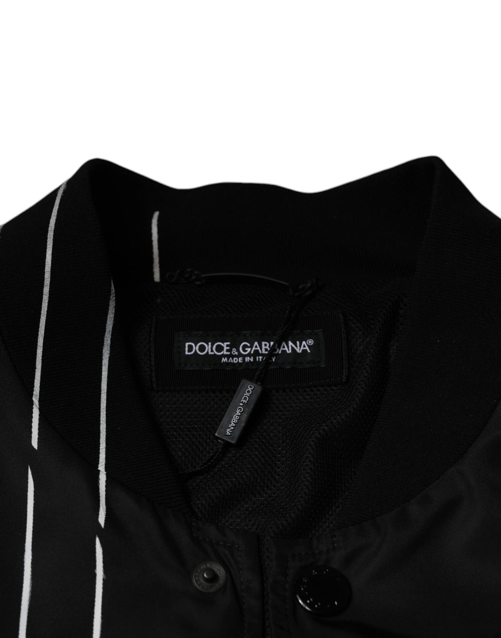 Dolce &amp; Gabbana Black Polka Dot Stripe Nylon Bomber Jacket