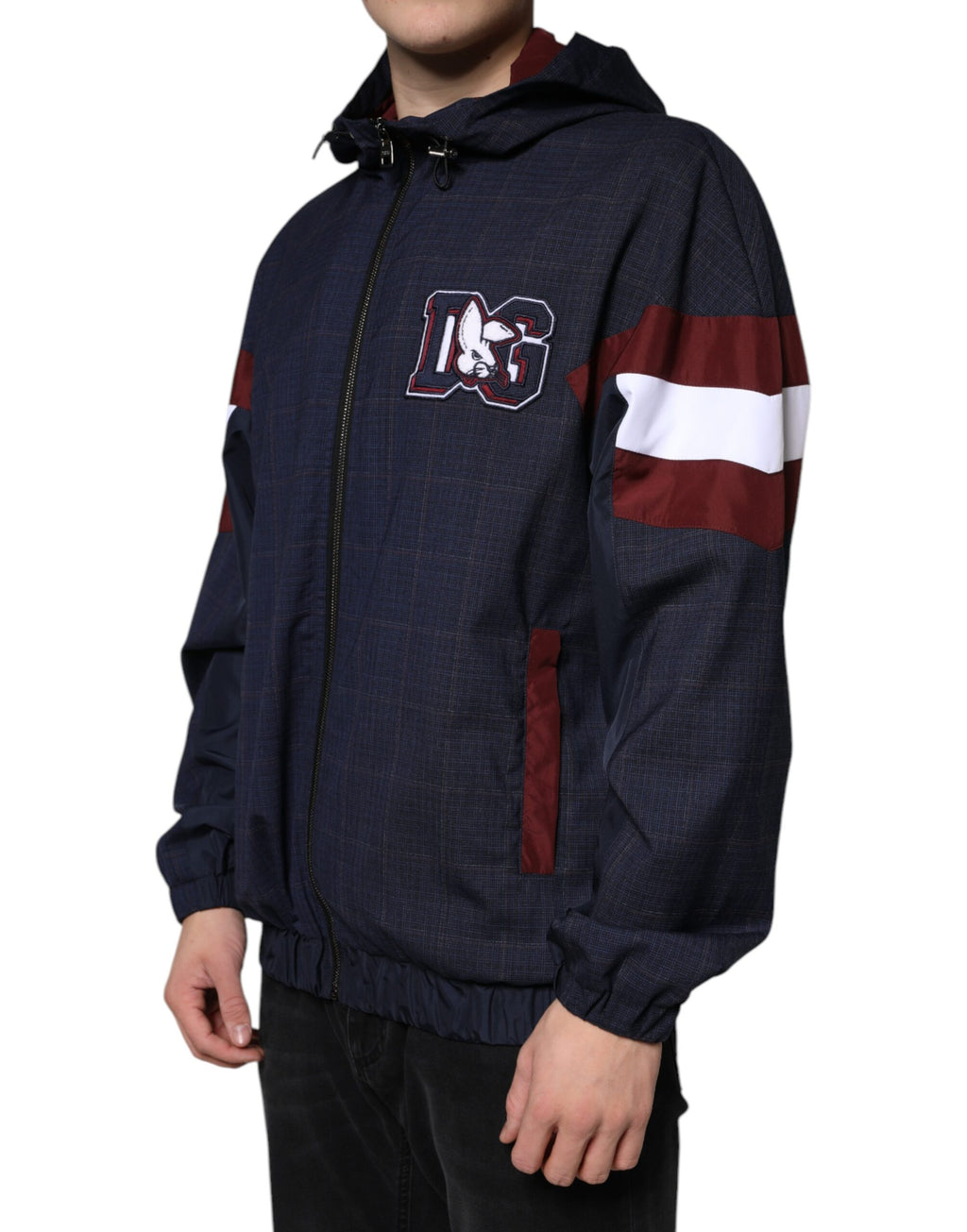 Dolce &amp; Gabbana Blue Logo Full Zip Hooded Men Bomber Jacket