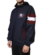 Dolce &amp; Gabbana Blue Logo Full Zip Hooded Men Bomber Jacket