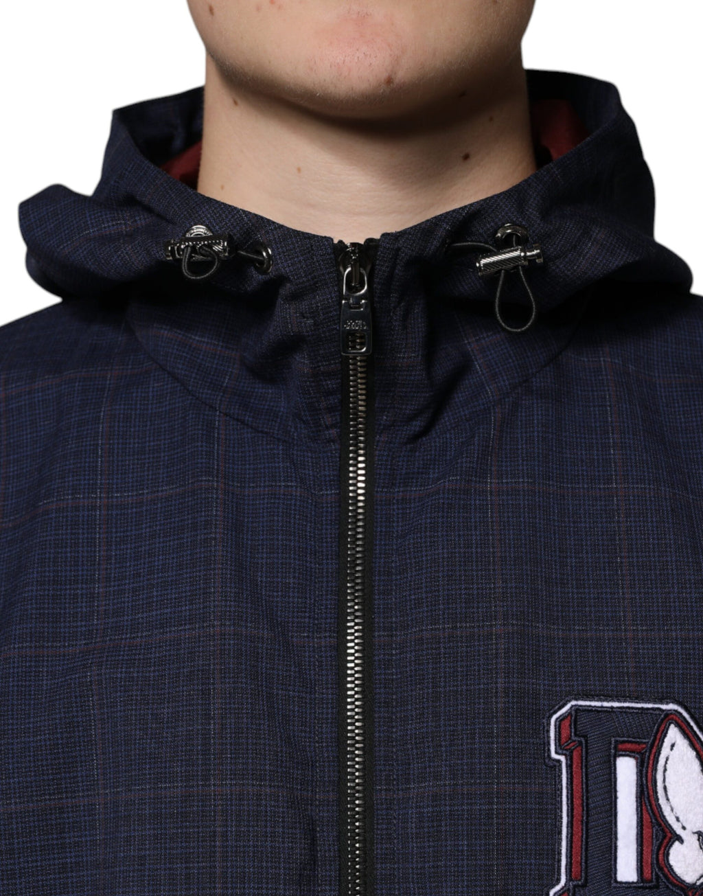Dolce &amp; Gabbana Blue Logo Full Zip Hooded Men Bomber Jacket