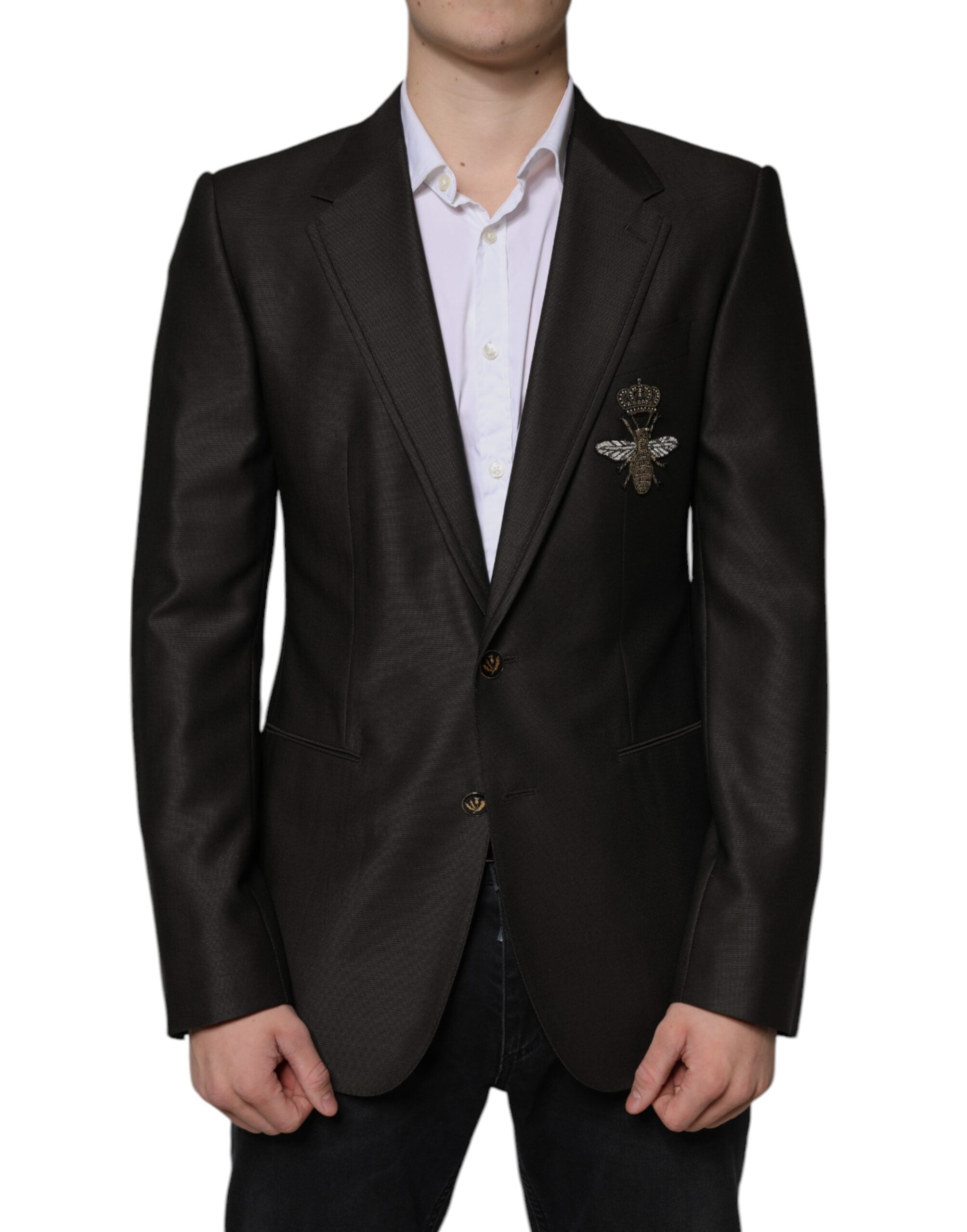 Dolce &amp; Gabbana Blazer Brown Green Bee Wool Jacket Coat
