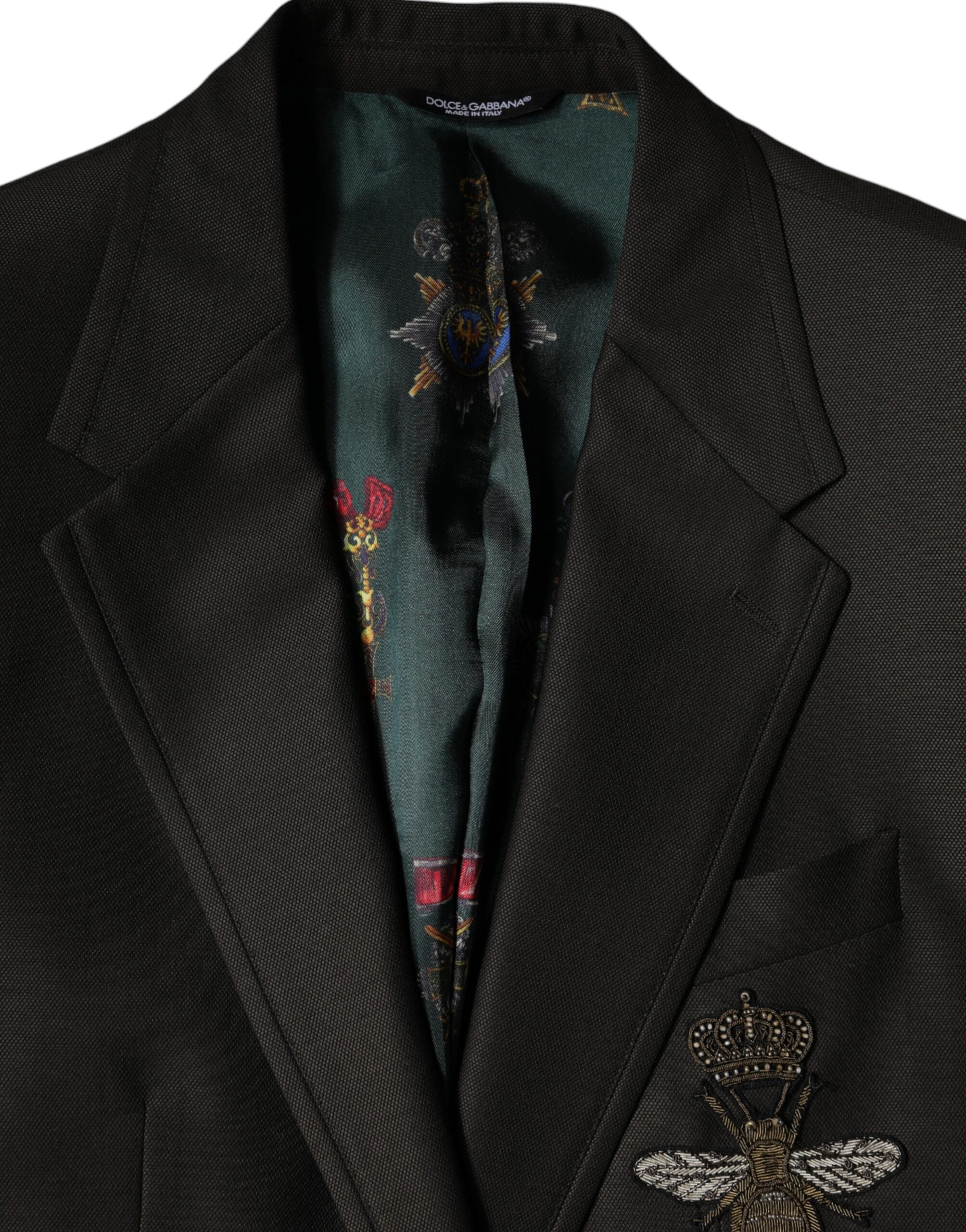 Dolce &amp; Gabbana Blazer Brown Green Bee Wool Jacket Coat