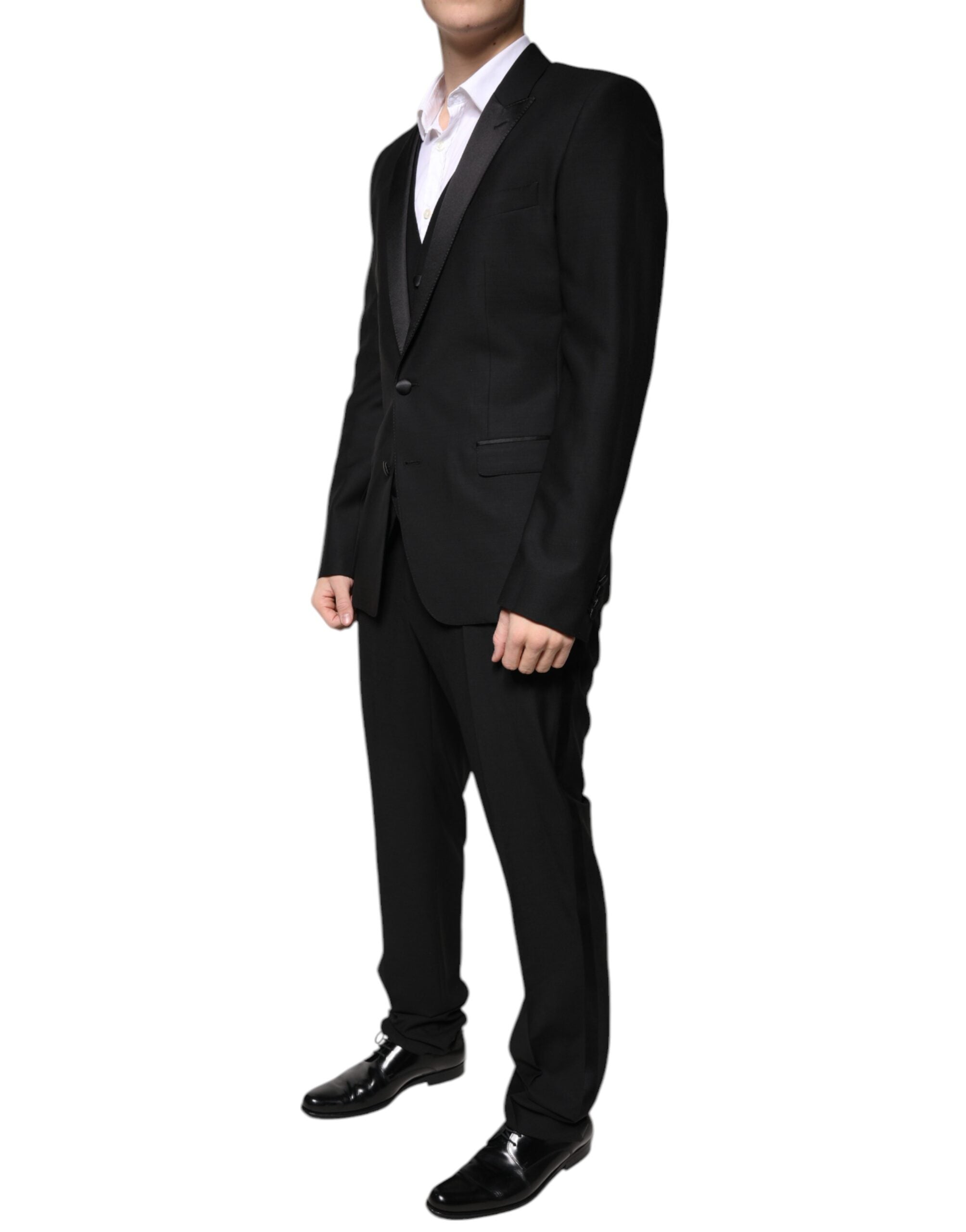Dolce &amp; Gabbana Black Wool 3 Piece Slim Fit Formal Suit