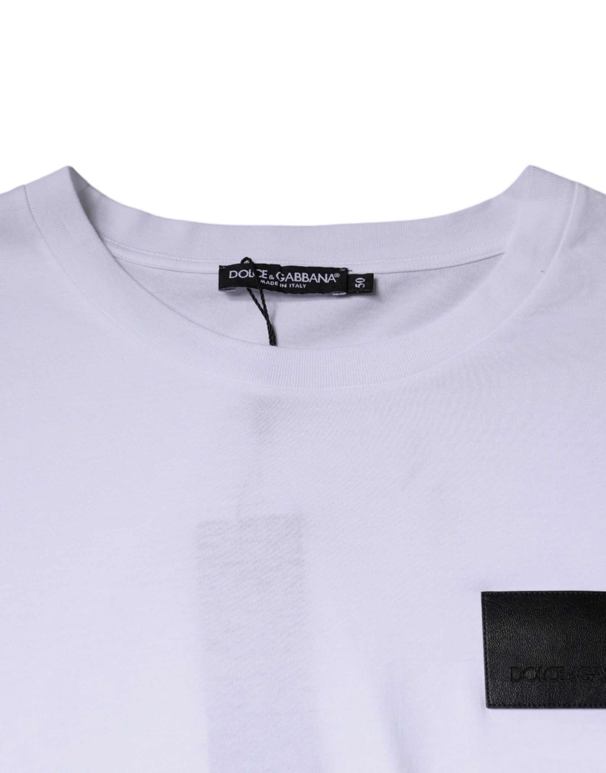 Dolce &amp; Gabbana White Logo Patch Cotton Crew Neck T-shirt