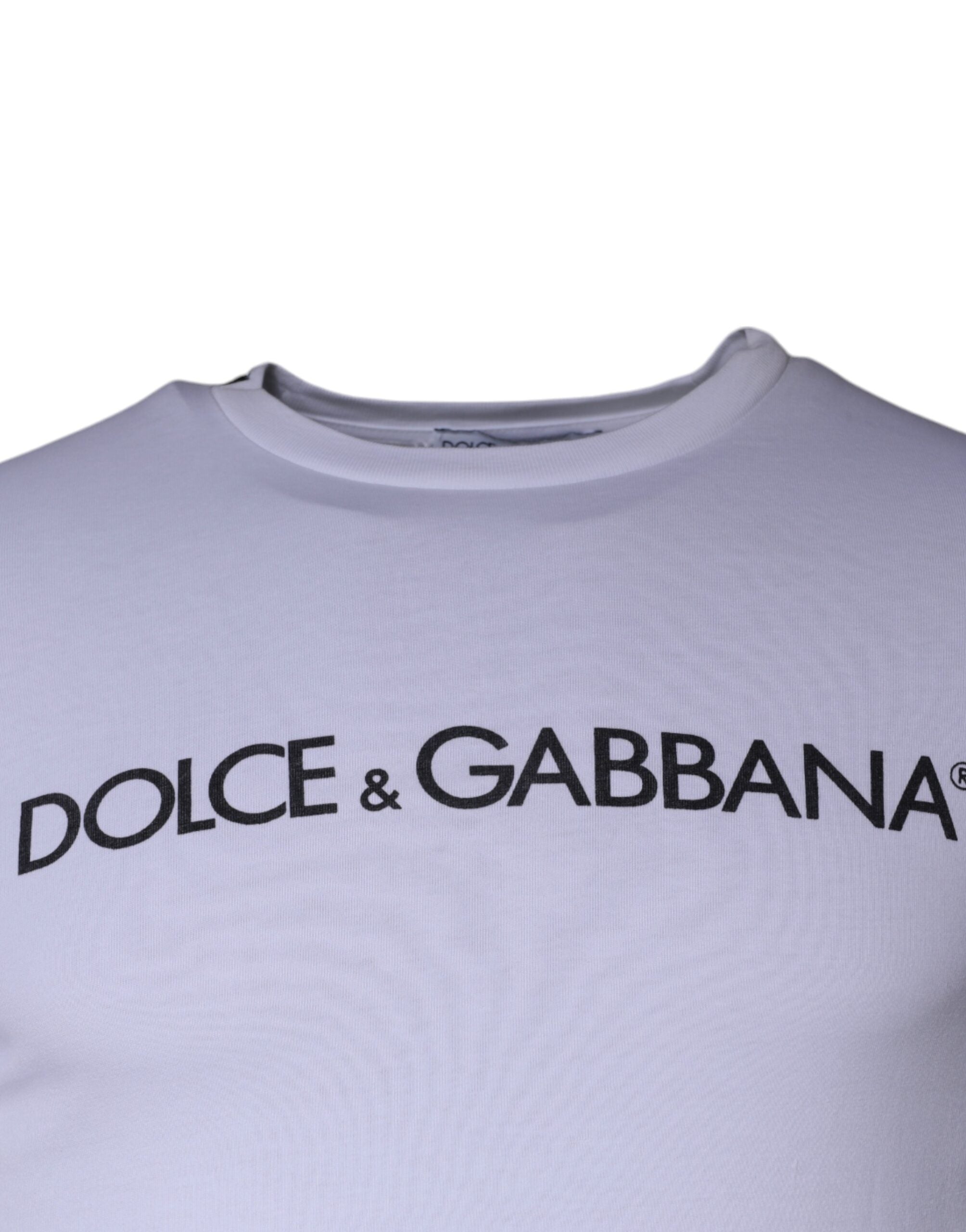 Dolce &amp; Gabbana White Logo Print Cotton Crew Neck T-shirt
