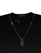 Dolce &amp; Gabbana Black Cotton Necklace Embellished T-shirt