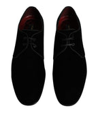 Dolce &amp; Gabbana Black Velvet Leather Lace Up Derby Shoes